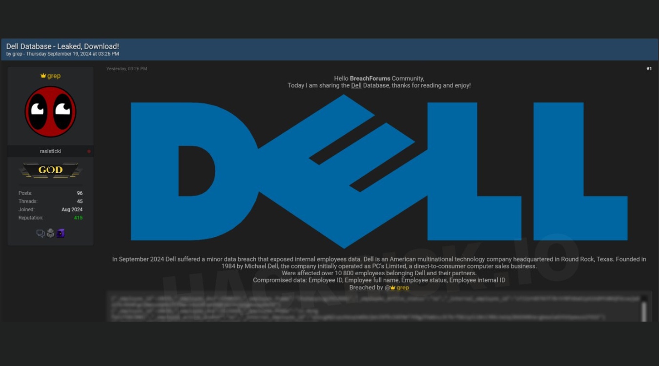 dell data breach post by grep hacker