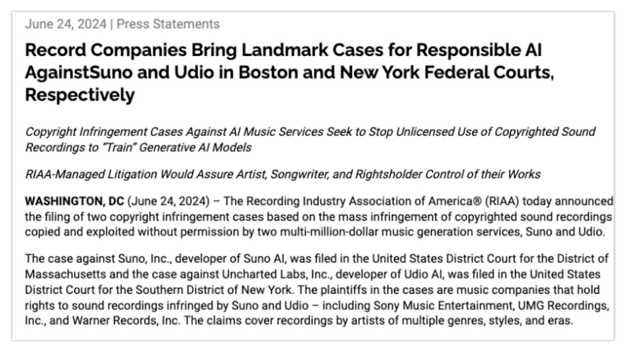 riaa lawsuit suno udio