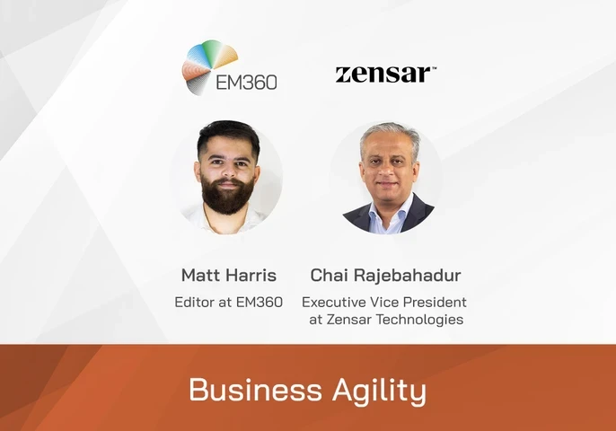 Profile pictures of Matt Harris, Editor at EM360 and Chai Rajebahadur, Executive Vice President at Zensar Technologies