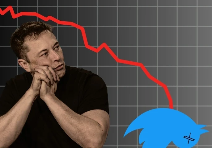 Photo of Elon Musk in front of a graph and the Twitter/X logo
