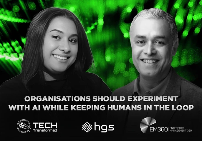 Anshuman Singh, CEO of HGS UK, and Trisha Pillay, host of Tech Transformed podcast, discussing AI in the workplace and workforce oversight.