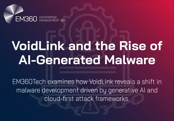 Graphic showing the EM360Tech logo and the headline “VoidLink and the Rise of AI-Generated Malware,” followed by the subtitle “EM360Tech examines how VoidLink reveals a shift in malware development driven by generative AI and cloud-first attack frameworks.”