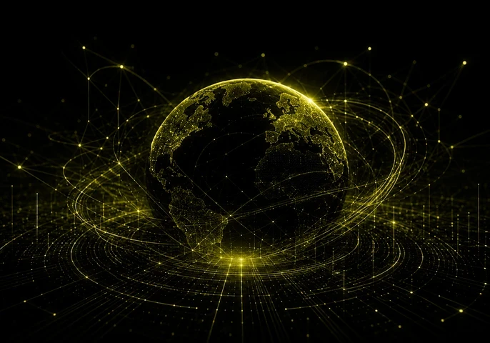 Header graphic showing a glowing olive-coloured digital globe surrounded by interconnected network lines and data pathways against a black background. The title reads “What Problem Is 6G Actually Trying To Solve?” with the subtitle “We discuss whether 6G is solving real connectivity challenges or simply adding another layer of infrastructure complexity.” The EM360Tech logo appears in the top-right corner.