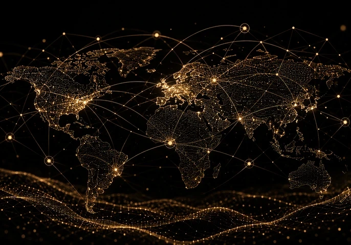 A black background featuring a glowing gold world map made up of thousands of illuminated dots. Curved gold lines connect different regions across North America, Europe, Africa, Asia, and Australia, creating the appearance of a global digital network. Large white text in the centre reads "How The Global Startup Ecosystem Is Changing", with the EM360 logo in the top right corner. Beneath the title is a subtitle about the forces reshaping startup ecosystems, innovation, investment, and long-term growth.