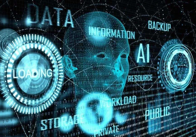 image showing data, ai, information, made up of binary code with a face outline