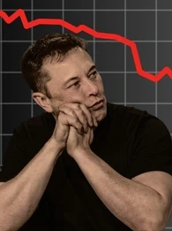 Photo of Elon Musk in front of a graph and the Twitter/X logo