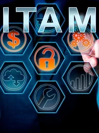 ITAM on a board with a businessman standing in front