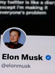 Banner image showing Elon Musk Twitter profile with blue verified tick