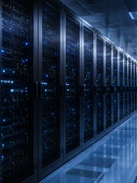 Banner image showing row of servers in data centre