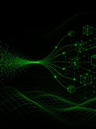 EM360Tech header graphic with a black background, bright green digital wave patterns flowing across the bottom and centre, and glowing green geometric cubes connected by network lines on the right. White title text reads &ldquo;How To Choose The Right Machine Learning Model&rdquo; with a subtitle explaining how machine learning models can be matched to business goals, data realities, and operational requirements. The EM360 logo appears in the top right corner.