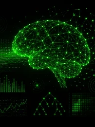 EM360Tech header graphic featuring the title "How Machine Learning Algorithms Shape Decisions" over a black background with bright green data streams flowing into a wireframe neural-network brain. The design includes connected nodes, analytics charts, network patterns and visual representations of machine learning, predictive models and algorithm-driven decision-making. Subtitle reads: "We explain how machine learning algorithms influence business outcomes and what leaders should understand before relying o