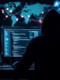 EM360Tech header graphic showing a hooded figure seated at multiple computer monitors displaying code and a world map with connected network nodes, representing cybersecurity and AI security testing. Overlay text reads: "EM360TECH Claude AI Breached Three Companies After Cybersecurity Tests Reached the Open Internet."
