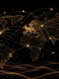 A black background featuring a glowing gold world map made up of thousands of illuminated dots. Curved gold lines connect different regions across North America, Europe, Africa, Asia, and Australia, creating the appearance of a global digital network. Large white text in the centre reads "How The Global Startup Ecosystem Is Changing", with the EM360 logo in the top right corner. Beneath the title is a subtitle about the forces reshaping startup ecosystems, innovation, investment, and long-term growth.