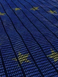EU flag made up of binary code in 1's and 0's 