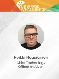 Podcast banner featuring Heikki Nousiainen and Max Kurton at EM360Tech