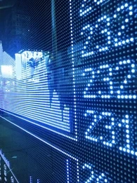 Stock market shown on a digital billboard