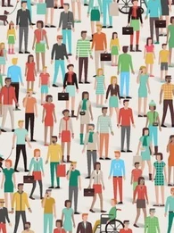 Cartoon of lots of people of various demographics showing a diverse workforce