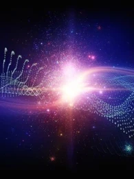 A bright light with data streams coming from the center