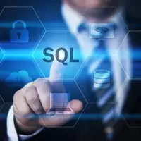 Business man tapping an SQL button on a virtual screen
