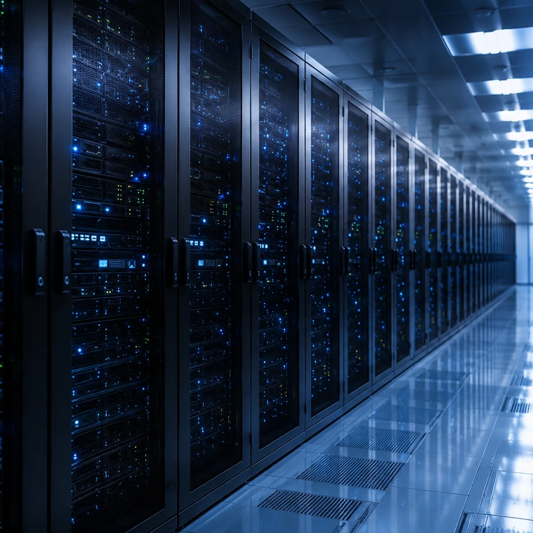 Banner image showing row of servers in data centre