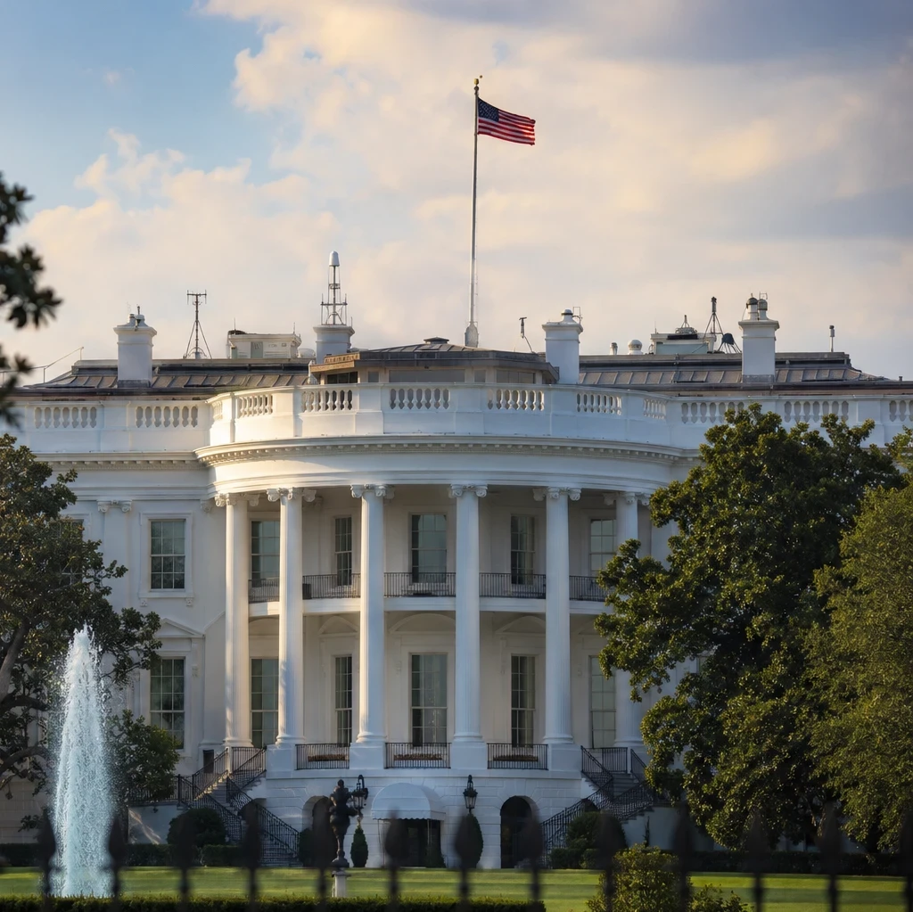 Photo of white house from front lawn