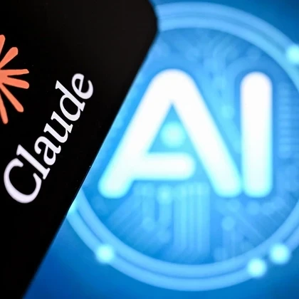 Logo of Anthropic's Claude with the blue "AI" word in the background.